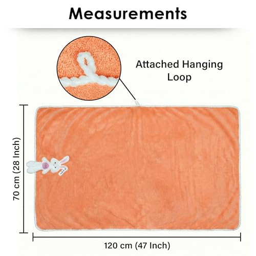 Image of Story@Home Kids Microfiber Bath Towel with Bunny Design | Quick Dry & Soft | 300 GSM | 120 x 70 cm | Lightweight Pool, Beach & Bath Towel for Boys & Girls | Orange