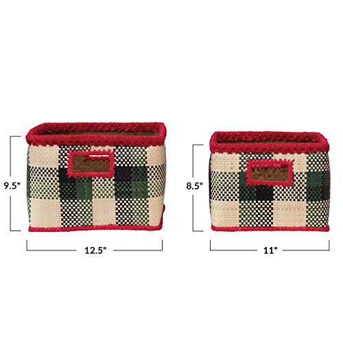Creative Co-Op Hand-Woven Seagrass Baskets with Check Pattern & Fuchsia Trim, Black, Green & Natural, Set of 2 by Creative Co-Op - Image 5