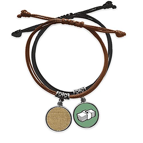 Pulsera de cuero tawny con patrón de arpillera tejida e ilustración fresca