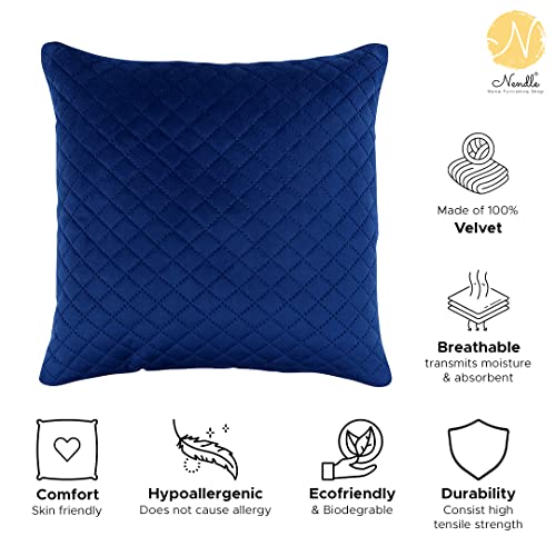 Image of Nendle Luxurious Soft Velvet Solid Color Quilted 210 TC Cushion Covers 16 Inch X 16 Inch Set Of 5 (Navy Blue, 40 * 40 Cm)