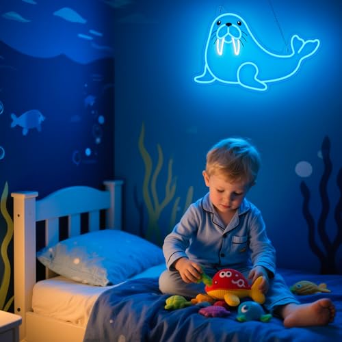Image of CoolGift Mart Walrus Neon Sign, Dimmable Wall Decor Light. Birthday Party Decorations for Home, Patio, Garden, Bars, Restaurants, Hotels, Stores, Clubs, Gift for Friends Family and Kids
