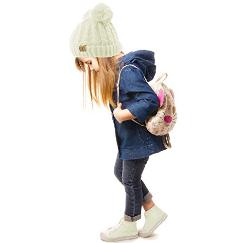 Kids Ages 2-7 Pom Pom Ears Chunky Thick Stretchy Knit Soft Beanie Hat Solid Ivory