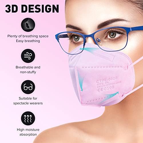 Nufasion FFP2 Mask 20 Pack CE0598 Certification EN149 standard FFP2/KN95 Face Mask Individually Packed 5-Ply Protective Disposable FFP2 Mask Coloured High filter rate Respirator Superb Breathability