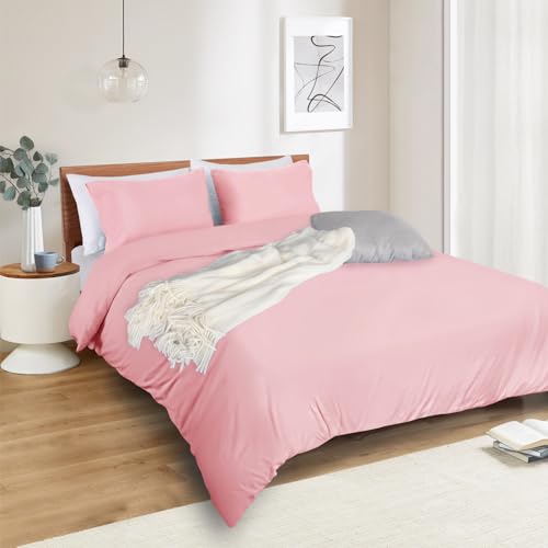 Image of Mejoroom Blush Pink Duvet Cover King - Comforter Cover - Soft and Breathable Bedding Duvet Cover with Zipper Closure, 3Pieces, 1 Duvet Cover (104x90) and 2 Pillow Cases(20x36)
