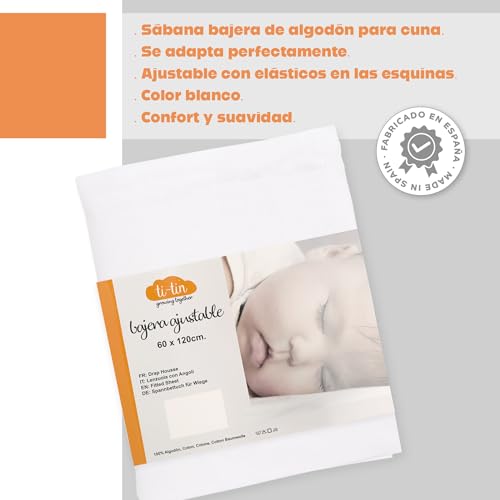 Miniatura 5 de Pack De 2 Sábanas Bajeras 100 Algodón Ajustables Color Blanco 60x120 Cm Para Capazo, Colchón, Moisés O Minicuna Transpirables Y Suaves Fácil Lavado Y Aptas Para Secadora