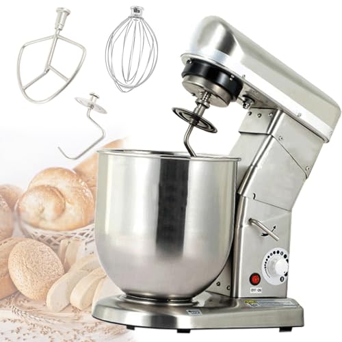 Batidora de pie, batidora de alimentos de 5 litros con cabezal inclinable, 3 velocidades, incluye gancho de masa de acero inoxidable, batidor, batidor, perfecto para hornear