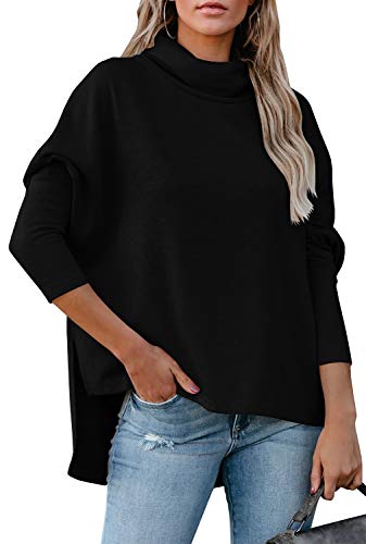 LAICIGO Womenâ€™s Cowl Neck Oversized Sweatshirts Batwing Sleeve High Low Side Slit Loose Pullover Tops (XX-Large, Black, xx_l)