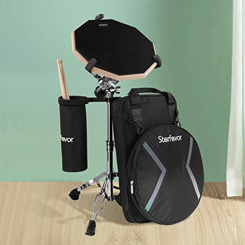 Starfavor Drum Practice Pad With Snare Drum Stand Set, 12-Inch Double Sided Silent Practice Pad Kit With Drum Sticks, Drumstick Holder, Carrying Bag, Black, St-700B #TOP6