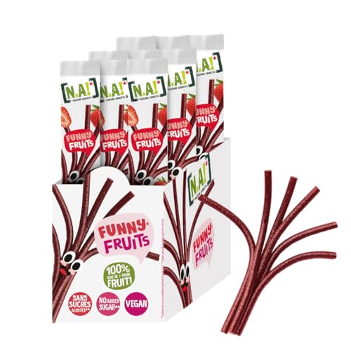 NA! - Funny Fruits Erdbeere/Apfel - Lustiger Fruchtstick zum Auseinanderziehen und Teilen - natürlicher Snack für Kinder - 100% Frucht, ohne Zuckerzusatz, vegan - für Sport, Schule - 15x16g