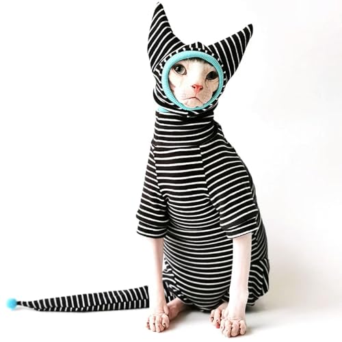 UOSIA Ropa para Gatos Sphynx, Pijamas con Gorro y Cubierta para la Cola, Mono cálido de 4 Patas para Gatos sin Pelo, Abrigos para Gatos, Monos de algodón Suave para Gatos, Trajes para Gatitos