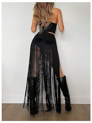 Floerns Women's Y2k Long Pants Low Waist Fringe Trim Trousers Western Concert Outfit3