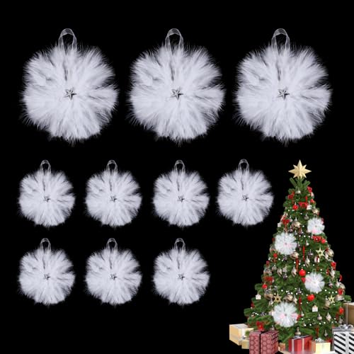 10 Stück Weihnachtsbaumschmuck Weiß Feder, Weiß Christbaumschmuck,...