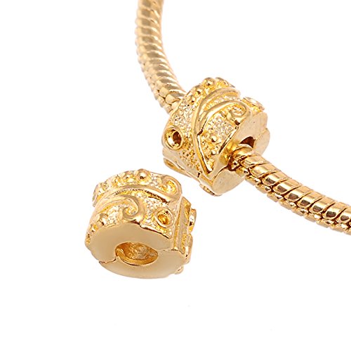 Rubyca 10Pcs Gold Color Clip Lock Stopper Clasp Beads Diy Fit European Charm Bracelet Model 190 #TOP8