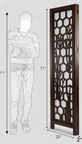 Image of Home & Goods International Wooden Room Divider Partition - Foldable Wood Screen Separator for Living Room, Bedroom, Office, Restaurant || Kangra Badrun Design, White (2 Panel)