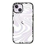 CASETiFY インパクト iPhone 14 ケース [MIL規格準拠 (4x MIL-STD-810G) / 2.5mからの落下試験をクリア] - Marble Transparent Trippy Wavy Swirl White Spiral Warp Twirl Retro 70s Psychedelic Acid Groovy Abstract Pattern - クリア ブラック