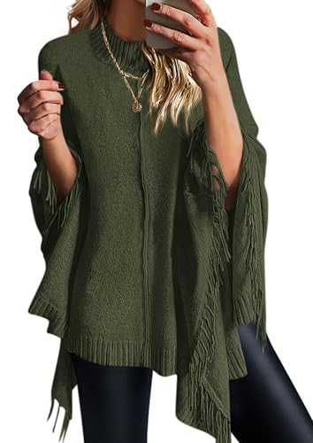 PRETTYGARDEN Women's 2025 Fall Winter Poncho Sweaters Trendy Chunky Knit Fringe Shawls Wraps Pullover Tops Holiday Outfits