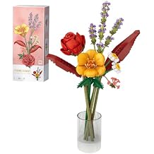 MEIEST Flower Bouquet Building Blocks Set,Mini Bricks Plant Botanical Collection Construction Building Toy,Creative DIY Artificial Flowers Home Decoration Red