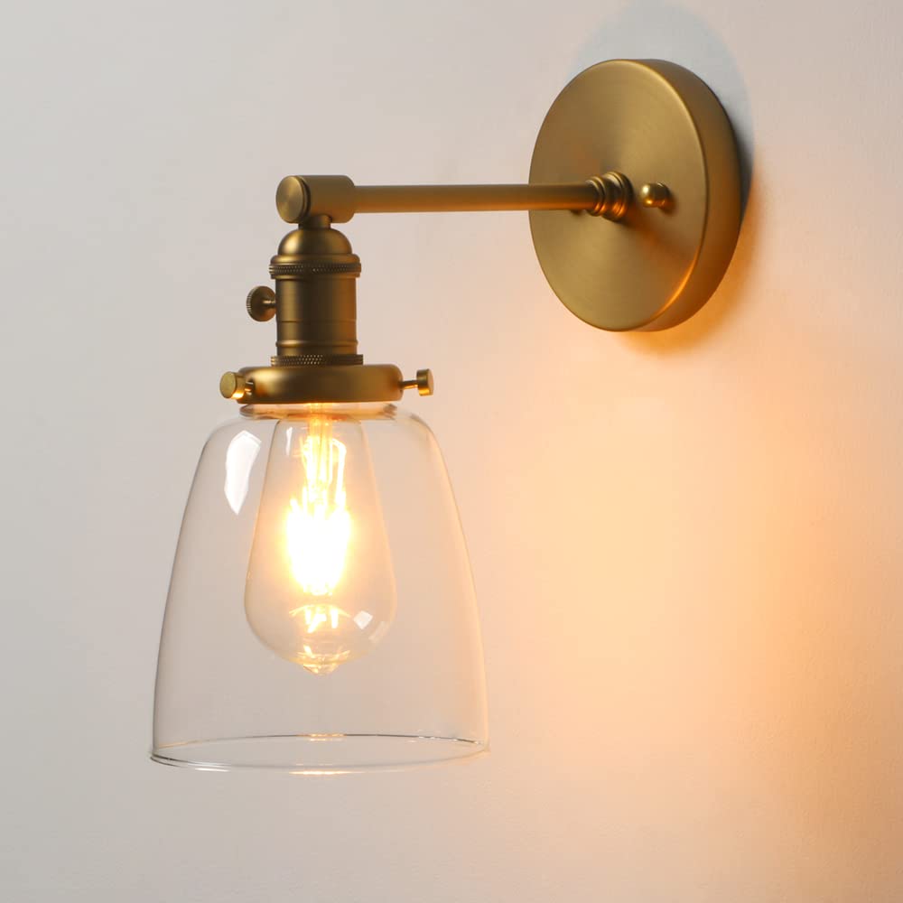 Phansthy Antique Vintage Style Wall Lights Clear Glass Shade, Edison Industrial Wall Sconce E27 Indoor Light Fixtures Loft Bar Kitchen Lamp Lighting(Antique)