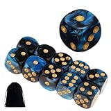 10 PCS Dés de Jeux, Yams Jeux de société, 16mm D6 Dé en Acrylique, Dés Noir Bleu avec Sac en Tissu, dés de Jeu à 6 côtés, Jeux de société, Rôle, Table, Cours de Mathématiques