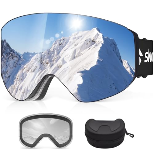 Snowalva Ski Goggles, Frameless Snowboard Goggles with 2 UV400 Magnet Ski Lenses...