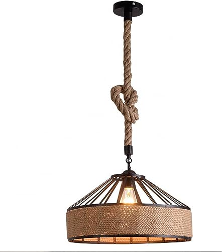 LEDSone Vintage Industrial Hemp Rope Pendant Light 40cm Hanging Ceiling Lamp with 1m Rope E27 Rustic Kitchen Island Dining Room Lighting Fixture