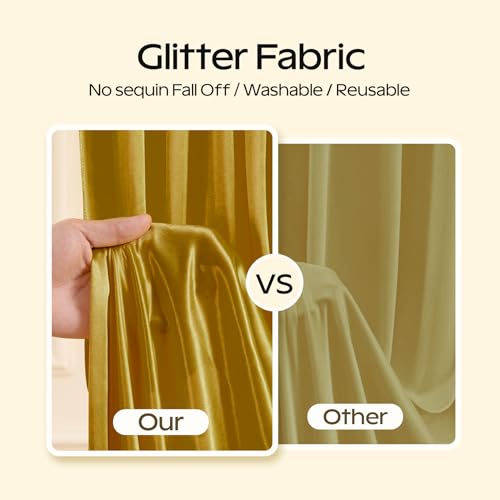 Dark Gold Glitter Satin Backdrop Curtain for Parties 10x10FT Shimmer Photo Backdrop Drapes Non-Wrinkle Sparkle Drapes for Backdrop Wedding Baby Shower Christmas Decorations