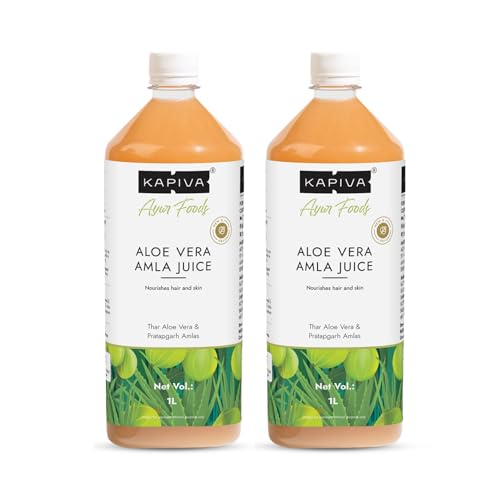 Image of Kapiva Aloe Vera + Amla Juice (2L) | Cold-pressed Juice for Glowing Skin | Helps with Acne and Metabolism - Super Saver Pack of 2