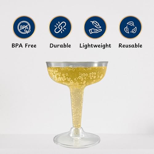 6-Pack Plastic Champagne Coupe Glasses – 125ml / 4.2oz Clear Classic-Style Party Drinkware for Cocktails, Champagne, Weddings, Birthdays, and Celebrations - Image 4