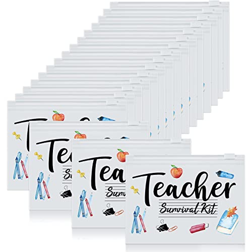 Cunno 60 Pcs Teacher Appreciation Gifts Bulk Small Waterproof Makeup Toiletry Bag Pouch Cosmetic Pencil Bag Thank You Gifts for Women Men Travel Graduation Season Supplies(Teacher Survival Kit)