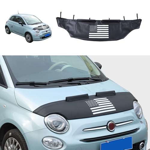 Black Leather Hood Bra Front End Nose Mask Compatible with Fiat 500 2007-2024 Car Hood Protector,Auto Hood Bonnet Bra Exterior Accessories (Style A)