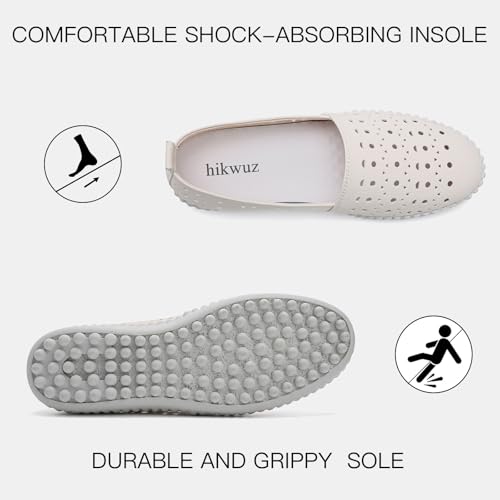 Image of Women's Summer Slip On Loafers, Breathable Perforated Hollow Cutout Flats, Comfortable Vegan Leather Walking Work Shoes for Women, Heart Floral Geometric Pattern Soft Sole Casual Summer Footwear