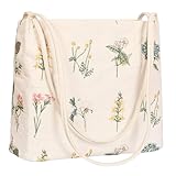 Embroidered Canvas Handbags, Flower Christmas Purse for Women, Multi-Color Botanical Pattern Hobo Bags, Fall City Tote Bag,2026 New Year Gifts for Mom(Beige white, Medium)