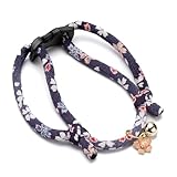 ぽぽねこ 丸紐猫首輪 セーフティバックル・鈴付き・日本製・ハゲにくい (はんなり桜 パープル)