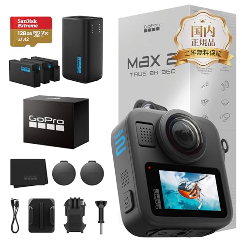 GoPro �����i MAX2 360°�A�N�V�����J���� True 8K/10bit �����������Y ����Max HyperSmooth��Max HyperView 4K100��360�x�r�f�I��3�{�X���[���[�V���� 5.6K60�ł��ő�2�{�X���[�Ή�128GB