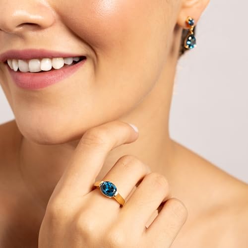 Silvershake 3.08ct. 10X8mm Genuine Oval Shape London Blue Topaz 925 Sterling Silver East-West Solitaire Ring Size 6