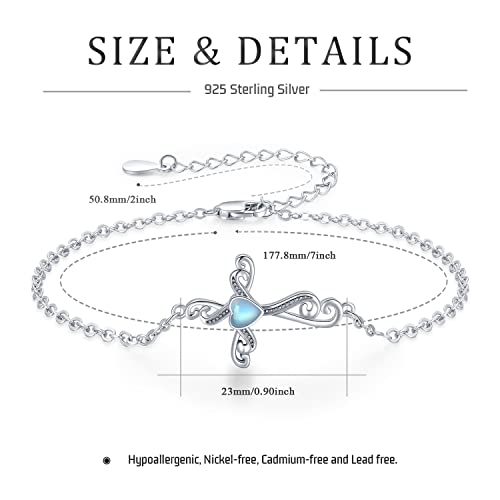 Coachuhhar Moonstone Bracelets With Cross For Women 925 Sterling Silver Faith Cross Bracelet Rainbow Moonstone Adjustable Religious Jewelry Gifts For Girls #TOP6