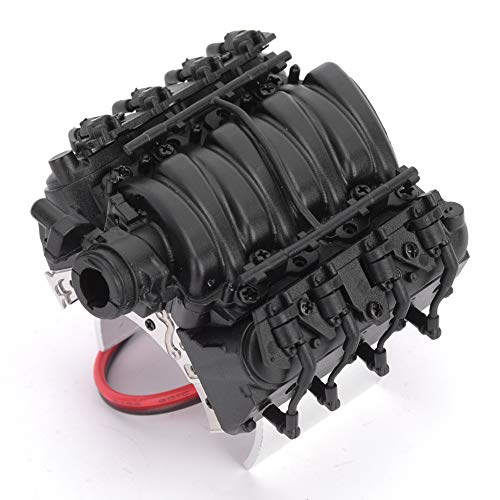 V8 Motor Fan with Temperature Sensor, 1/10 Scale V8 RC Simulation Engine Cover Cooler with Universal Motor Fan (Black)