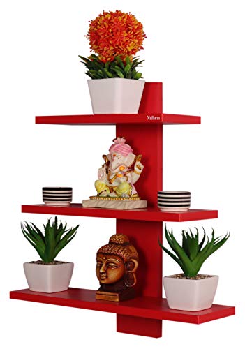Image of Madhuran Engineered Wood Wall Mounted Books showpieces Display Shelf (Matte, Red)