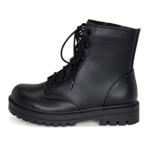 Brace-Iis - Girls/Boys/Kids/Children Lace Up Side Zipper Vegan Leather Lug Sole Combat Boots (Black Pu, Us_Footwear_Size_System, Little_Kid, Women, Numeric, Medium, Numeric_11) #TOP12