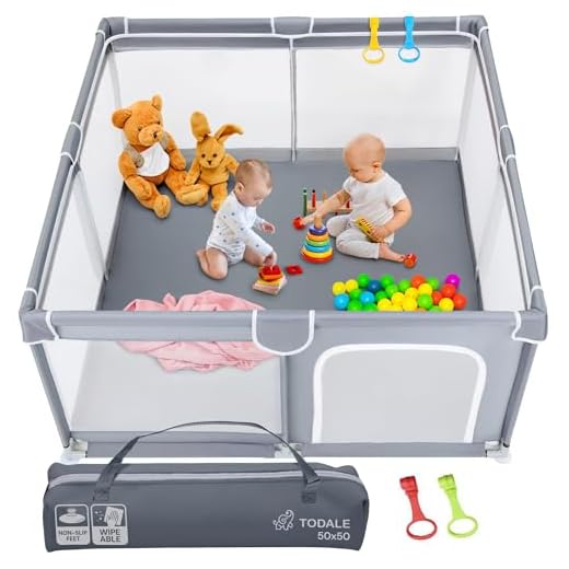 TODALE Baby Playpen for Toddler, Large Baby Playard, Indoor & Outdoor Kids Activity Center with Anti-Slip Base, Sturdy Safety Play Yard with Soft Breathable Mesh, Playpen for Babies(Gray,50”×50”)