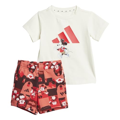 Adidas Unisex-Baby Adidas x Disney Mickey Mouse Sportswear T-Shirt Set, Off White/Pure Ruby, 6 Months