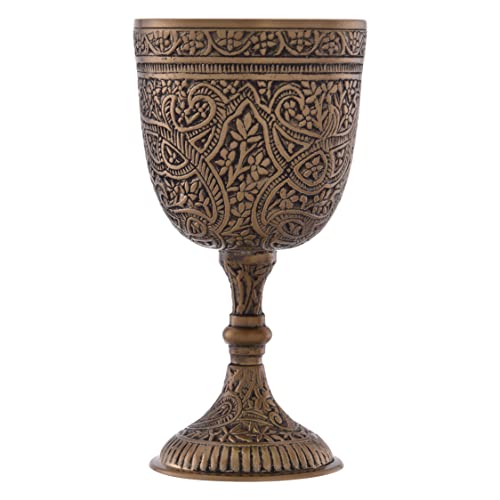 Brass Embossed Vintage Chalice Goblet - 6-Inch King Arthur-Inspired Design - Antique Finish - 250Ml Capacity - Medieval Decor Gothic Goblet - Unique Gift For Wine Lovers Pack Of 1 #TOP2