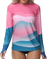 UV Shirt Damen Rash Guard UV-Schutz Schwimmshirt Langarm Wasser Surf Badeshirt UPF50+ Schnelltrocknen mit Daumenloch(PinkBlue M)