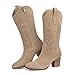 SHIBEVER Cowboy Boots for Women 2025: Mid Calf Cowgirl Booties Western Embroidered Chunky Heels Boots with Zipper Apricot Size 8