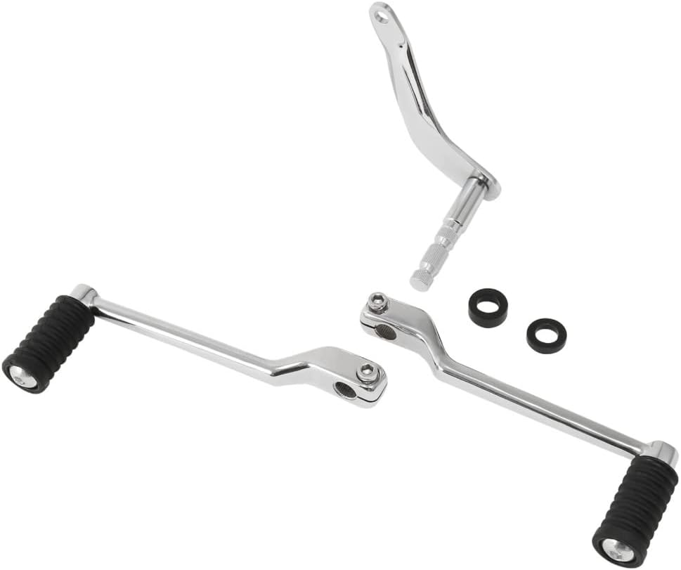 Chrome Heel Toe Shift Lever Pedal Shifter Rod (Metal & Rubber 2X Shift Lever Pedal (Left:Front & Rear 1x Shifter Rod Lever) for Harley Davidson CHTSLPSRFFHS2 LZY0977