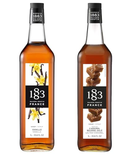 Image of 1883 Vanilla & Salted Caramel Syrups (Cafe Variety Pack) for Coffee & Drinks - 1 Liter Glass Bottles (Pack of 2)