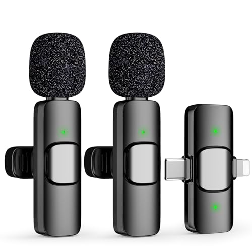 2 IN 1 Model M2 Mini Wireless Lavalier Microphone for iPhone 15 16, iOS and Android Devices - Noise Reduction Lapel Mic for Recording, Clip on Omni Lav Mic for Video Recording, Tiktok, Youtube, Vlog