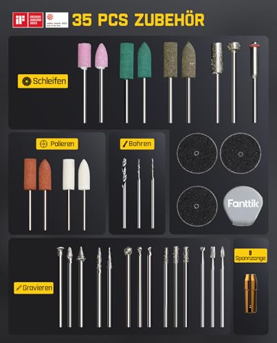 Fanttik F2 Master Mini Akku-Multifunktionswerkzeug, NeoPulse Motor, 5 Geschwindigkeiten, 25000 U/min, Revostor-Hub, 35 Zubehörteile, Elektrowerkzeug zum Polieren, 3D-Druck, Bohren, Gravieren