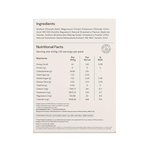 Image of Shyft Rapid Hydration - Strawberry | 25 Sachets | Right sodium, potassium, magnesium mix for Instant Hydration | Absolutely no harmful chemicals | No Artificial Sweetener
