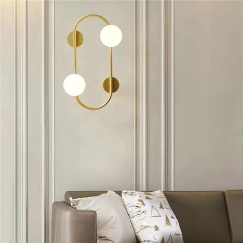 Applique murale dorée design salon et salle de bain avec globe verre blanc 3000K - 8